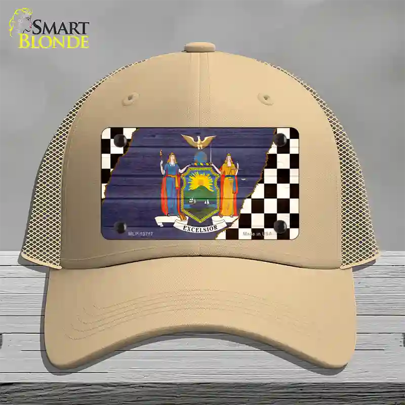 New York Racing Flag Novelty License Plate Hat Tag Mesh Khaki