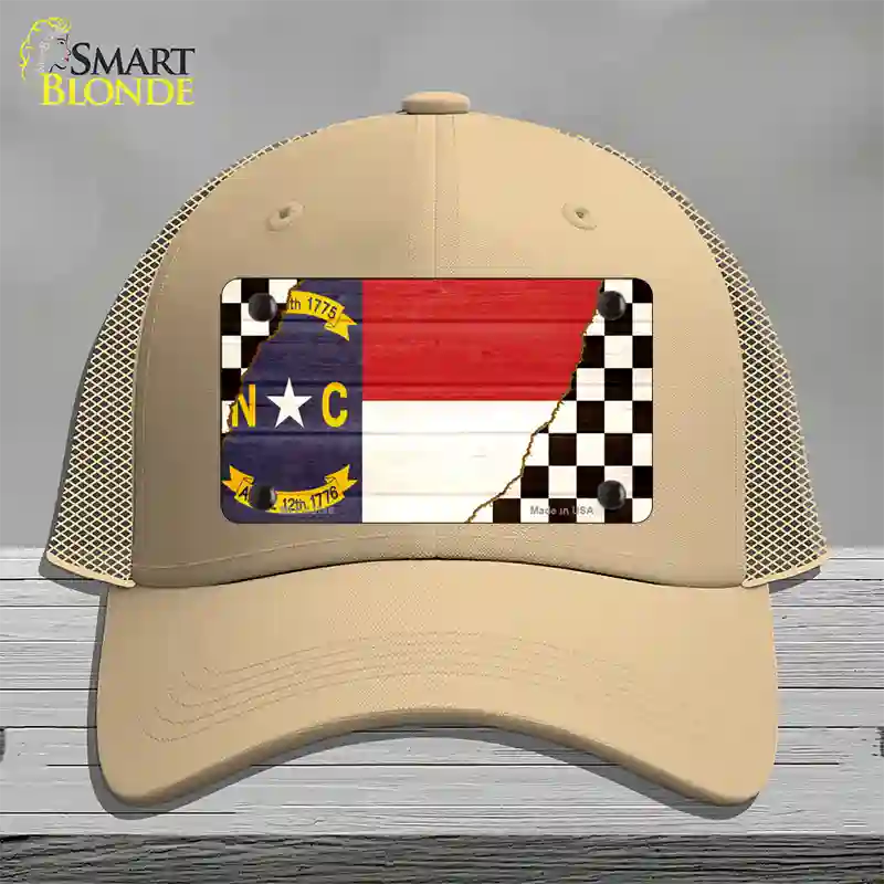 North Carolina Racing Flag Novelty License Plate Hat Tag Mesh Khaki