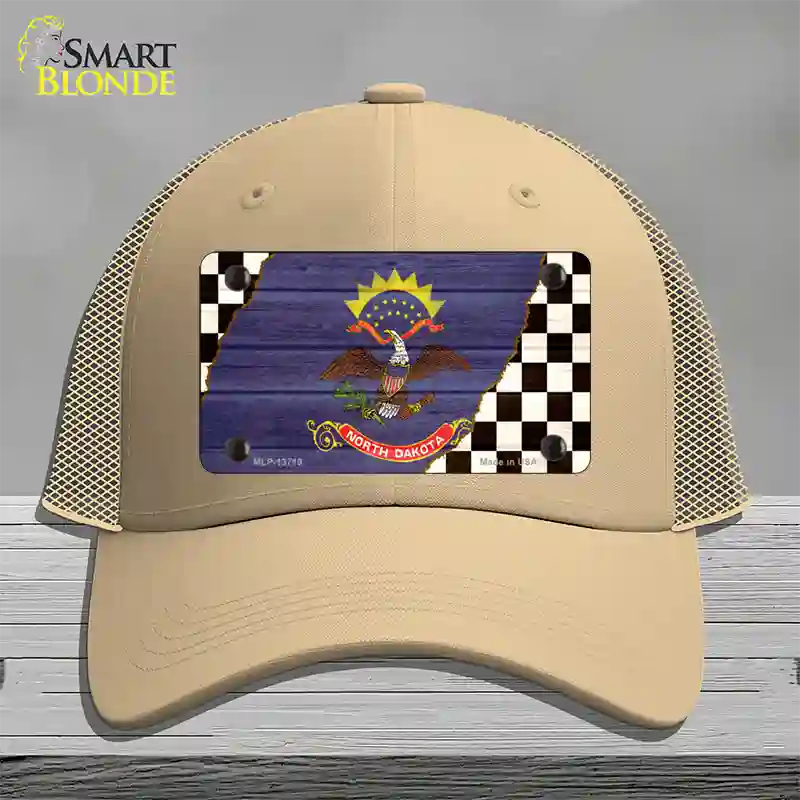 North Dakota Racing Flag Novelty License Plate Hat Tag Mesh Khaki