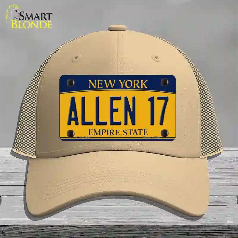 Allen 17 New York Novelty License Plate Hat Tag Mesh Khaki