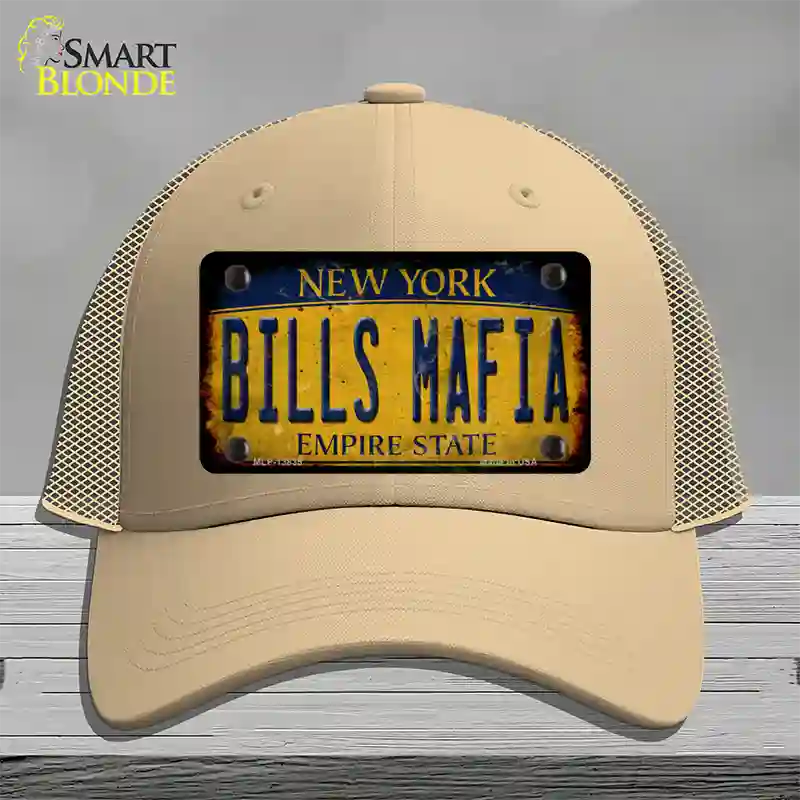 Bills Mafia New York Yellow Rusty Novelty License Plate Hat Tag Mesh Khaki