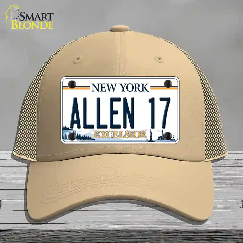 Allen 17 NY Excelsior Novelty License Plate Hat Tag Mesh Khaki
