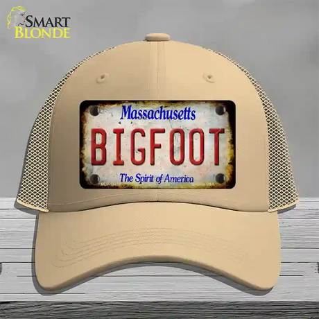 Bigfoot Massachusetts Novelty License Plate Hat Tag Mesh / Khaki