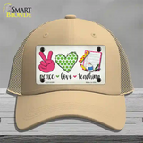 Peace Love Teaching Novelty License Plate Hat Mesh / Khaki