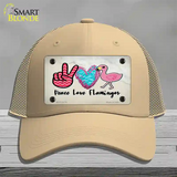 Peace Love Flamingos Novelty License Plate Hat Mesh / Khaki