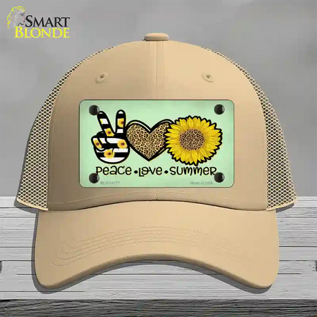 Peace Love Summer Sunflower Novelty License Plate Hat Mesh / Khaki