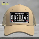 Aguas Buenas Puerto Rico Black Novelty License Plate Hat Mesh / Khaki