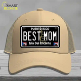 Best Mom Puerto Rico Black Novelty License Plate Hat Mesh / Khaki