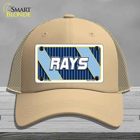 Beige trucker cap with a 'RAYS' license plate design on a gray background