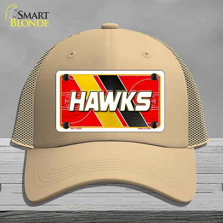 Beige cap with a 'HAWKS' license plate design on a gray background