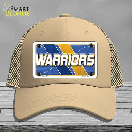 Beige cap with 'Warriors' license plate design on a gray background