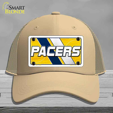 Beige cap with 'Pacers' logo on a gray background
