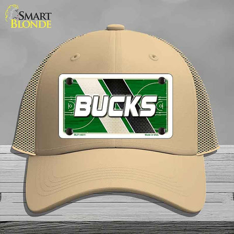 Beige cap with a 'Bucks' license plate design on a gray background