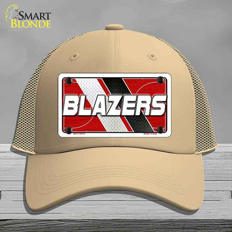 Beige cap with 'BLAZERS' logo on a gray background