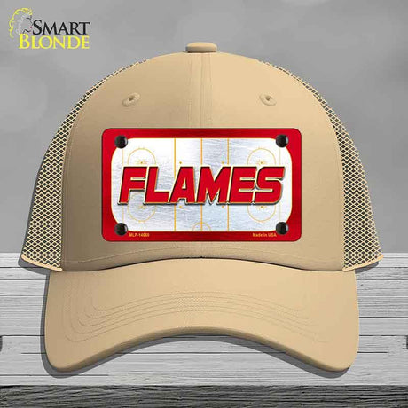 FLAMES Graphic Novelty License Plate Hat HAT-MLP-14660 Mesh Khaki