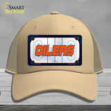 OILERS Graphic Novelty License Plate Hat HAT-MLP-14667 Mesh Khaki