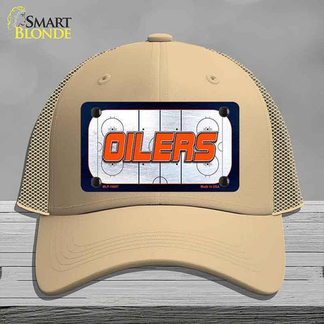 OILERS Graphic Novelty License Plate Hat HAT-MLP-14667 Mesh Khaki