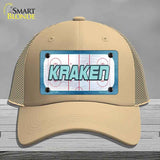 KRAKEN Graphic Novelty License Plate Hat HAT-MLP-14680 Mesh Khaki