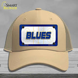 BLUES Graphic Novelty License Plate Hat HAT-MLP-14681 Mesh Khaki