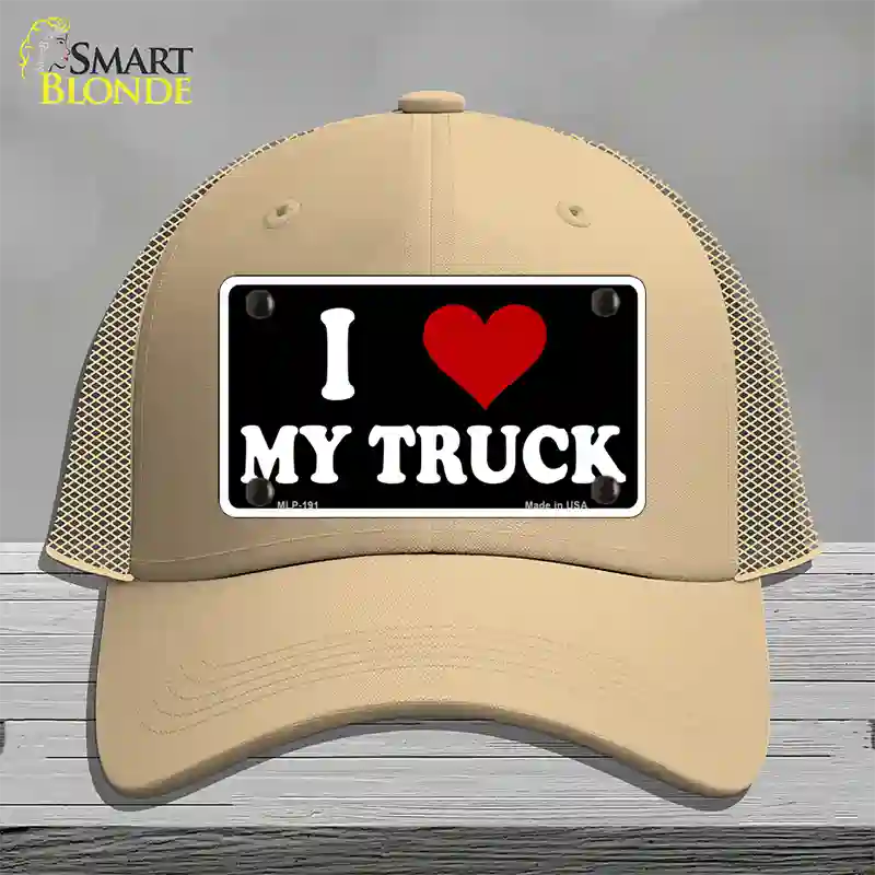 I Love My Truck Black Novelty License Plate Hat Mesh / Khaki
