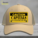 Caution Capitals Novelty License Plate Hat Mesh / Khaki