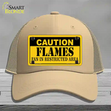 Caution Flames Novelty License Plate Hat Mesh / Khaki