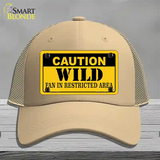 Caution Wild Novelty License Plate Hat Mesh / Khaki