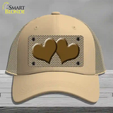 Brown White Chevron Brown Center Hearts Novelty License Plate Hat Mesh / Khaki