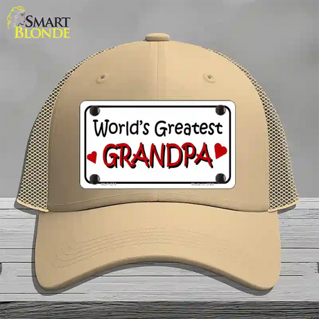Worlds Greatest Grandpa Novelty License Plate Hat Mesh / Khaki