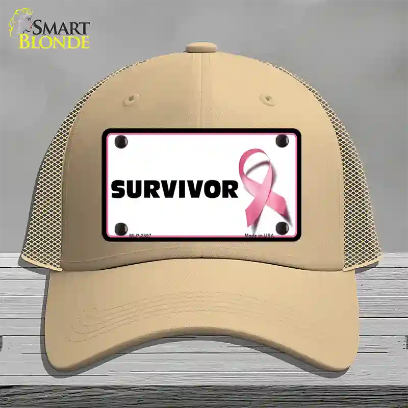 Survivor Breast Cancer Novelty License Plate Hat Mesh / Khaki