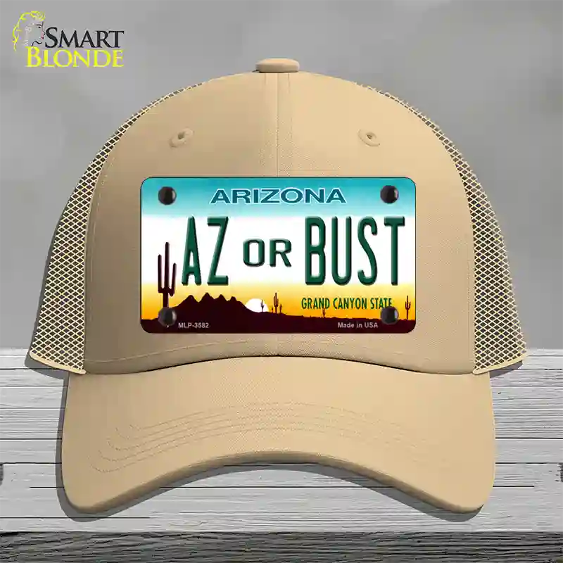 Arizona Az Or Bust Novelty License Plate Hat Mesh / Khaki