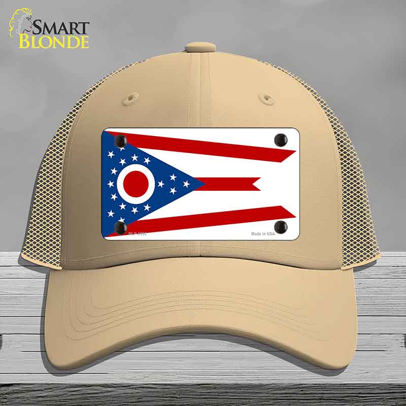 Ohio State Flag Novelty License Plate Hat Mesh Khaki