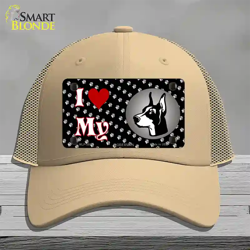 I Love My Doberman Novelty License Plate Hat Mesh / Khaki