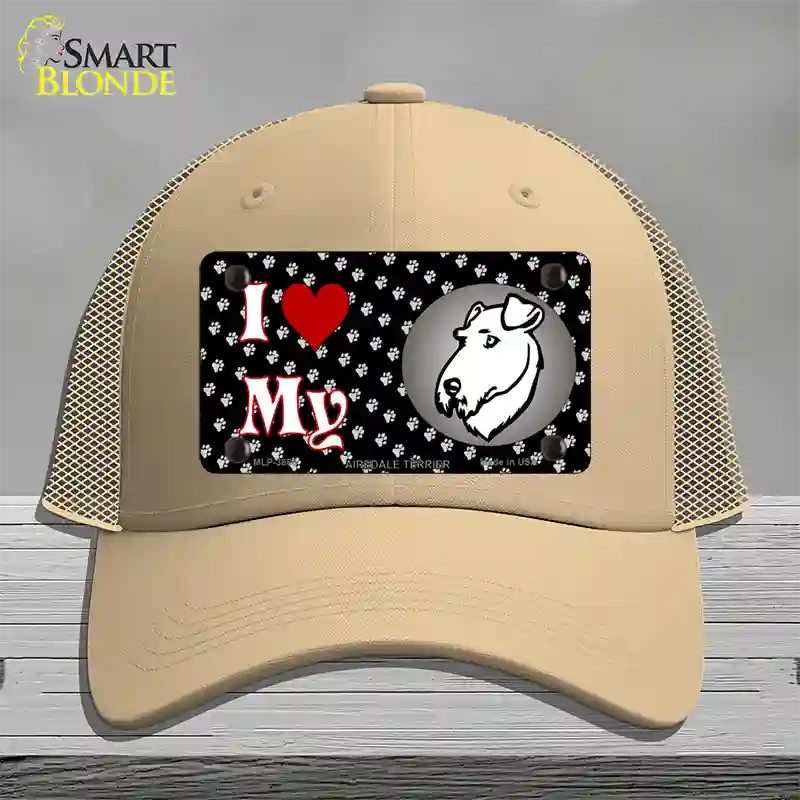 I Love My Airedale Terrier Novelty License Plate Hat Mesh / Khaki