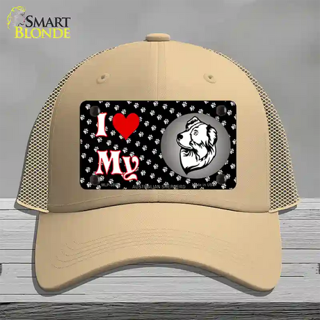 I Love My Australian Shepherd Novelty License Plate Hat Mesh / Khaki
