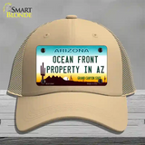 Ocean Front Property Novelty License Plate Hat Mesh / Khaki