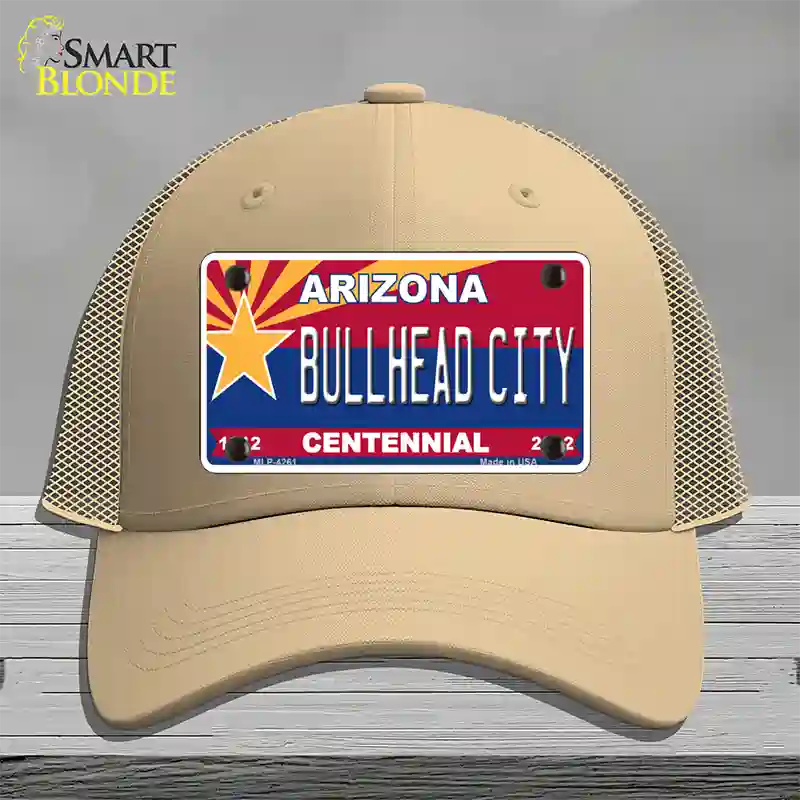 Arizona Centennial Bullhead City Novelty License Plate Hat Mesh / Khaki