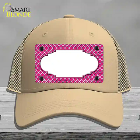Pink White Quatrefoil Center Scallop Novelty License Plate Hat Mesh / Khaki