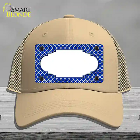 Blue White Quatrefoil Center Scallop Novelty License Plate Hat Mesh / Khaki
