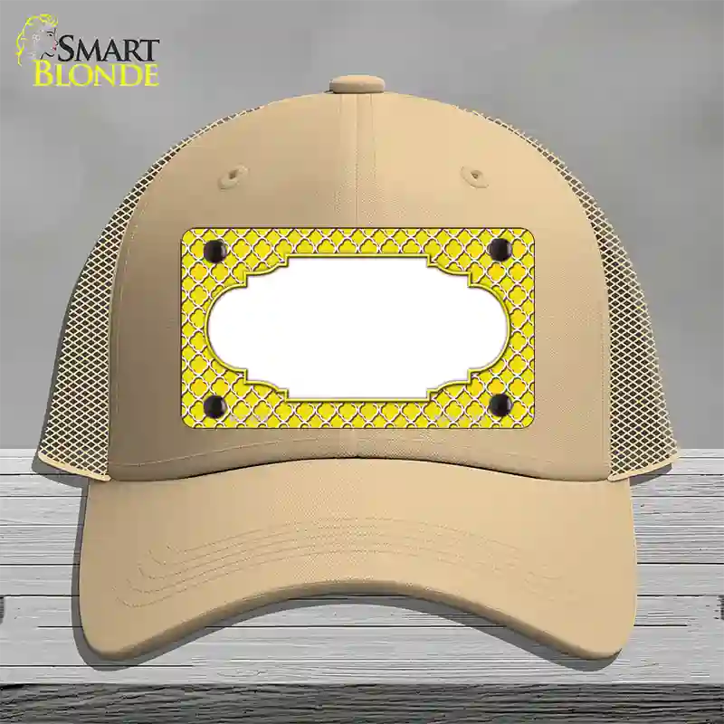 Yellow White Quatrefoil Center Scallop Novelty License Plate Hat Mesh / Khaki