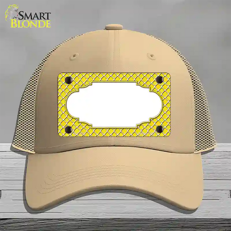 Yellow White Quatrefoil Center Scallop Novelty License Plate Hat Mesh / Khaki
