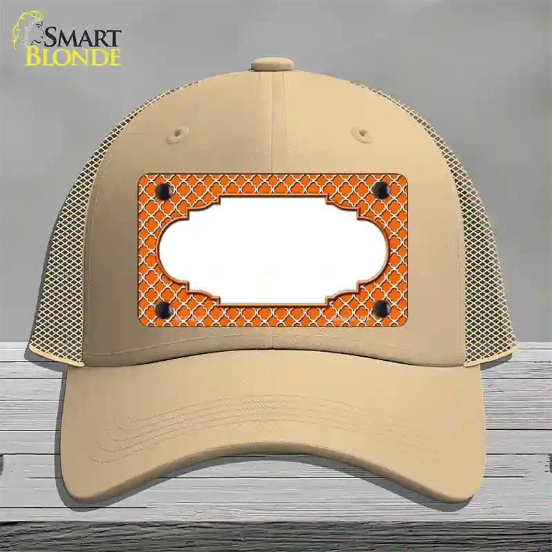 Orange White Quatrefoil Center Scallop Novelty License Plate Hat Mesh / Khaki