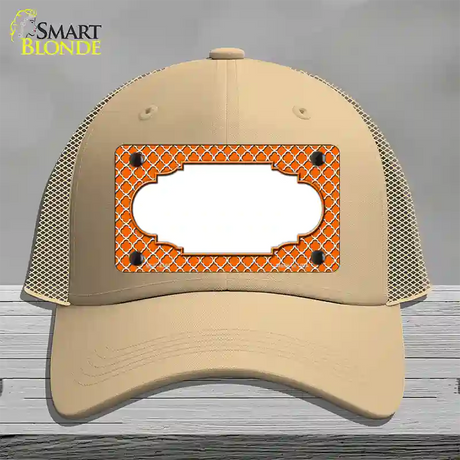 Orange White Quatrefoil Center Scallop Novelty License Plate Hat Mesh / Khaki