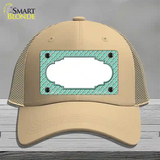 Mint White Quatrefoil Center Scallop Novelty License Plate Hat Mesh / Khaki
