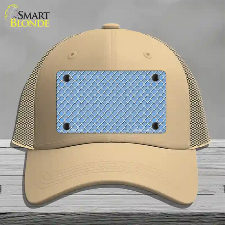 Light Blue White Quatrefoil Novelty License Plate Hat Mesh / Khaki