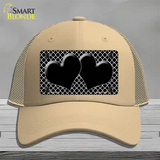 Black White Quatrefoil Black Center Hearts Novelty License Plate Hat Mesh / Khaki
