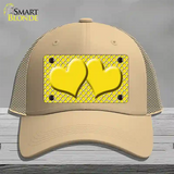 Yellow White Quatrefoil Yellow Center Hearts Novelty License Plate Hat Mesh / Khaki