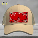 Red White Quatrefoil Red Center Hearts Novelty License Plate Hat Mesh / Khaki