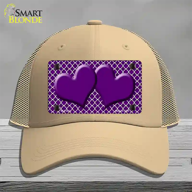 Purple White Quatrefoil Purple Center Hearts Novelty License Plate Hat Mesh / Khaki