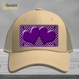 Purple White Quatrefoil Purple Center Hearts Novelty License Plate Hat Mesh / Khaki